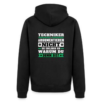 Technicians don't argue - Unisex Premium Organic Zip Hoodie - black - Back - Nico (187cm)