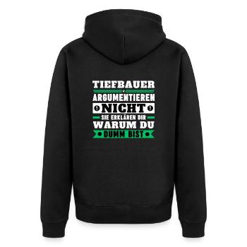 Tiefbauer argumentieren nicht - Unisex Premium Bio Zip Hoodie - Schwarz - Hinten - Nico (187cm)