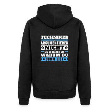 Technicians don't argue - Unisex Premium Organic Zip Hoodie - black - Back - Nico (187cm)