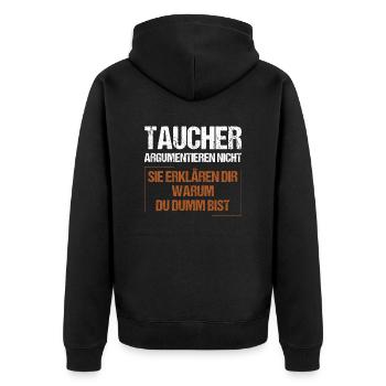 Taucher argumentieren nicht - Unisex Premium Bio Zip Hoodie - Schwarz - Hinten - Nico (187cm)