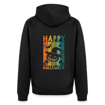 Happy Halloween mit Creepy Pumpkin und Fledermäuse - Unisex Premium Bio Zip Hoodie - Schwarz - Hinten - Nico (187cm)