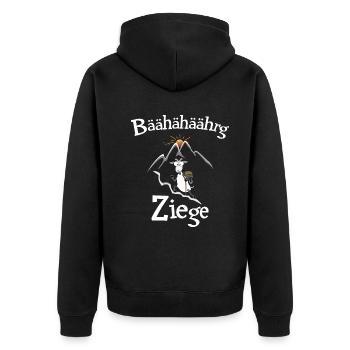 Berg - Ziege lustig geschrieben - Unisex Premium Bio Zip Hoodie - Schwarz - Hinten - Nico (187cm)