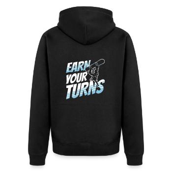Earn your Turns - Unisex Premium Bio Zip Hoodie - Schwarz - Hinten - Nico (187cm)