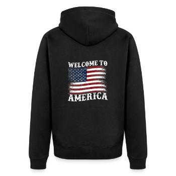 Welcome to America - Unisex Premium Organic Zip Hoodie - black - Back - Nico (187cm)