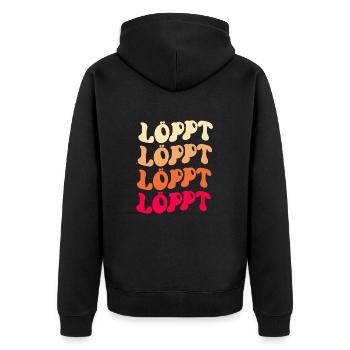 Löppt Retro - Unisex Premium Bio Zip Hoodie - Schwarz - Hinten - Nico (187cm)