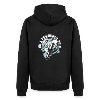On a Powdered trip - Unisex Premium Bio Zip Hoodie - Schwarz - Hinten - Nico (187cm)