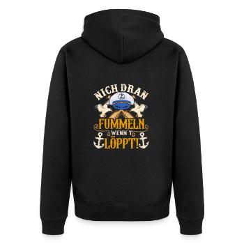 Nich dran fummeln wenn´t löppt! - Unisex Premium Bio Zip Hoodie - Schwarz - Hinten - Nico (187cm)