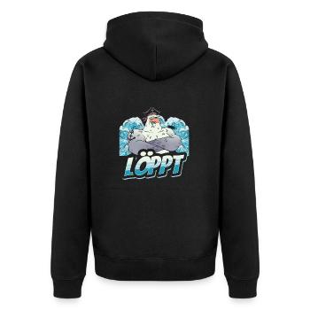 Löppt Retro - Unisex Premium Bio Zip Hoodie - Schwarz - Hinten - Nico (187cm)