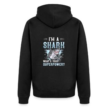 Je suis un requin, quel est votre superpouvoir? - Veste à capuche bio Premium Unisexe - noir - Dos - Nico (187cm)