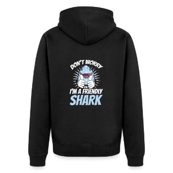 Don't worry, I'm a friendly shark - Unisex Premium Bio Zip Hoodie - Schwarz - Hinten - Nico (187cm)
