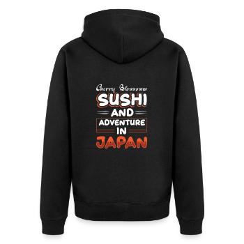 Cherry blossoms sushi and adventure in Japan - Unisex Premium Bio Zip Hoodie - Schwarz - Hinten - Nico (187cm)