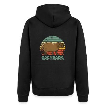 Capybara Vintage Sunset Style - Unisex Premium Bio Zip Hoodie - Schwarz - Hinten - Nico (187cm)