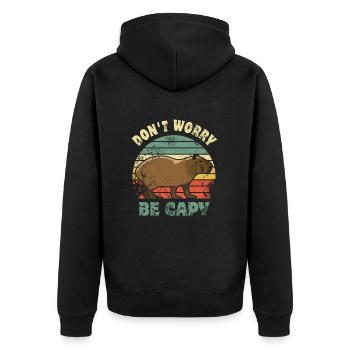 Don't worry be Capy - Capybara - Unisex Premium Bio Zip Hoodie - Schwarz - Hinten - Nico (187cm)