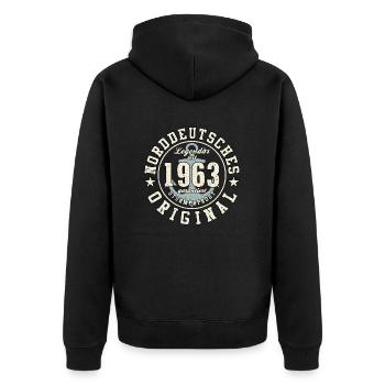 60. Geburtstag Norddeutsches Original geboren 1963 - Unisex Premium Bio Zip Hoodie - Schwarz - Hinten - Nico (187cm)