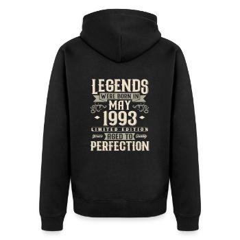 Mai 1993 Vintage Born Légendes Anniversaire - Veste à capuche bio Premium Unisexe - noir - Dos - Nico (187cm)