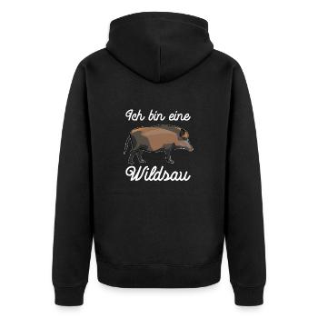 Ich bin eine Wildsau - Wildschwein - Unisex Premium Bio Zip Hoodie - Schwarz - Hinten - Nico (187cm)