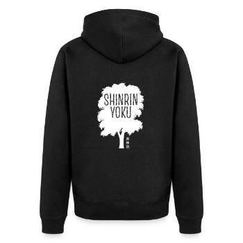 Shinrin yoku - Waldbaden - Waldmeditation - Unisex Premium Bio Zip Hoodie - Schwarz - Hinten - Nico (187cm)