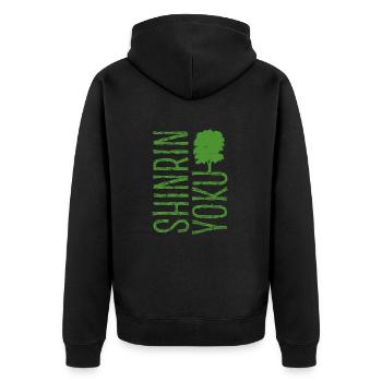 Shinrin yoku - Waldbaden - Waldmeditation - Unisex Premium Bio Zip Hoodie - Schwarz - Hinten - Nico (187cm)