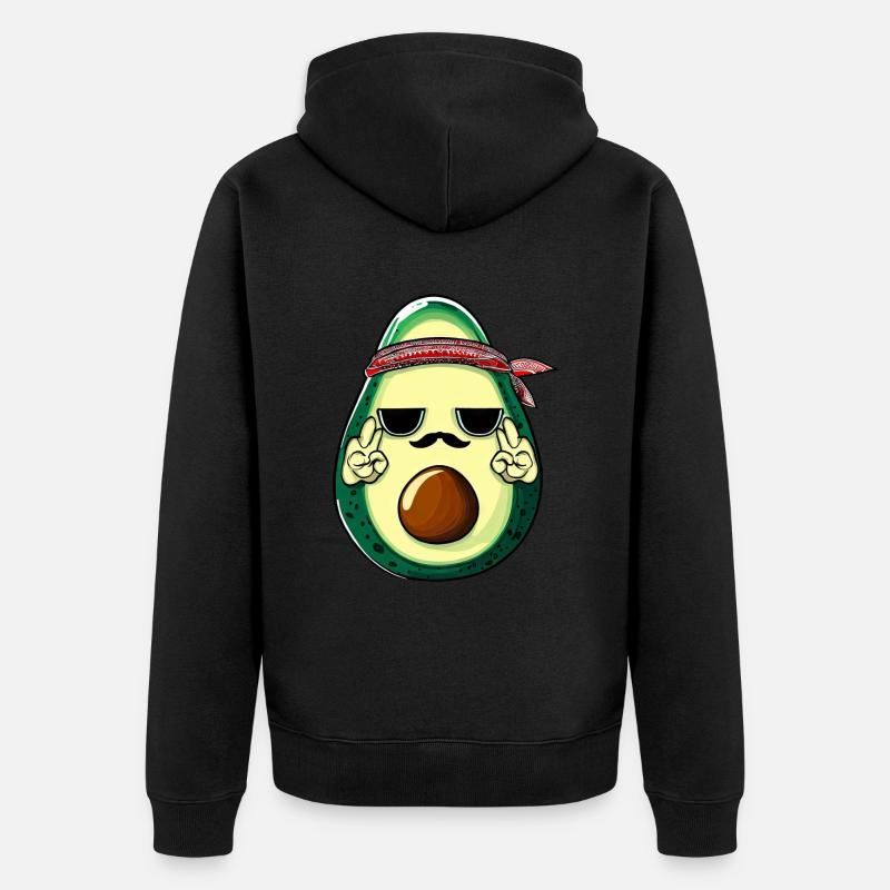 Hippie Avocado mit Bart - Unisex Premium Bio Zip Hoodie - Schwarz