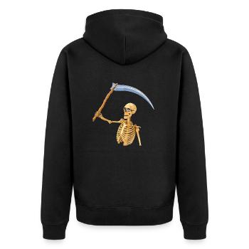 Hurra, wieder ein toller Tag! - Unisex Premium Bio Zip Hoodie - Schwarz - Hinten - Nico (187cm)