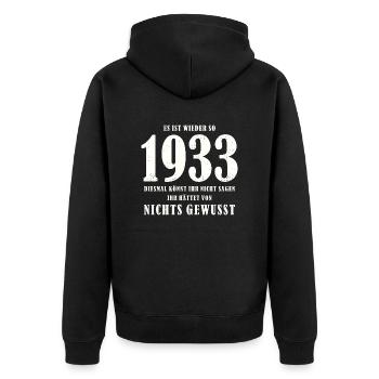 Antifaschismus Antifaschist Gegen Rechts Statement - Unisex Premium Bio Zip Hoodie - Schwarz - Hinten - Nico (187cm)