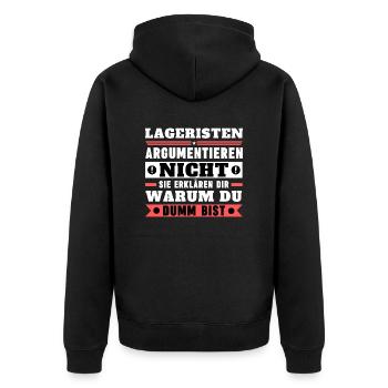 Warehouse clerks don't argue - Unisex Premium Organic Zip Hoodie - black - Back - Nico (187cm)