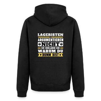Warehouse clerks don't argue - Unisex Premium Organic Zip Hoodie - black - Back - Nico (187cm)