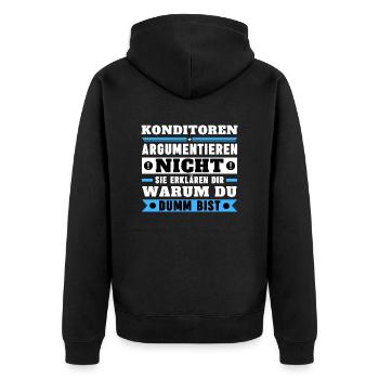 Konditoren argumentieren nicht - Unisex Premium Bio Zip Hoodie - Schwarz - Hinten - Nico (187cm)