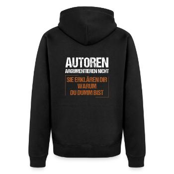 Authors don't argue - Unisex Premium Organic Zip Hoodie - black - Back - Nico (187cm)