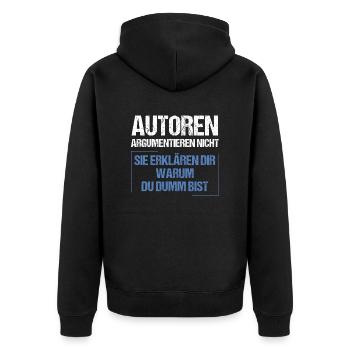 Autoren argumentieren nicht - Unisex Premium Bio Zip Hoodie - Schwarz - Hinten - Nico (187cm)