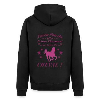 Je M'en Fous Du Prince Charmant Je Veux Un Cheval - Veste à capuche bio Premium Unisexe - noir - Dos - Nico (187cm)