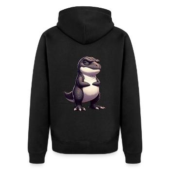 Frecher T-Rex Dino Cartoon Lustig Ironisch - Unisex Premium Bio Zip Hoodie - Schwarz - Hinten - Nico (187cm)