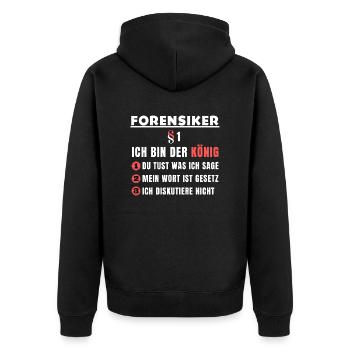Forensiker Geschenk - Ich bin der König - Unisex Premium Bio Zip Hoodie - Schwarz - Hinten - Nico (187cm)