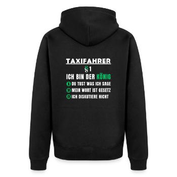 Taxifahrer Geschenk - Ich bin der König - Unisex Premium Bio Zip Hoodie - Schwarz - Hinten - Nico (187cm)