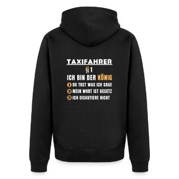 Taxifahrer Geschenk - Ich bin der König - Unisex Premium Bio Zip Hoodie - Schwarz - Hinten - Nico (187cm)