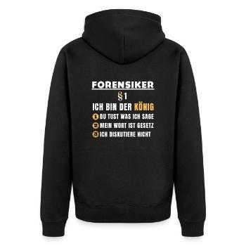 Forensiker Geschenk - Ich bin der König - Unisex Premium Bio Zip Hoodie - Schwarz - Hinten - Nico (187cm)