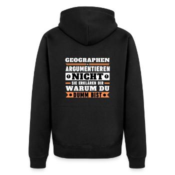 Geographen argumentieren nicht - Unisex Premium Bio Zip Hoodie - Schwarz - Hinten - Nico (187cm)