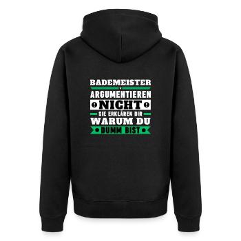 Bademeister argumentieren nicht - Unisex Premium Bio Zip Hoodie - Schwarz - Hinten - Nico (187cm)