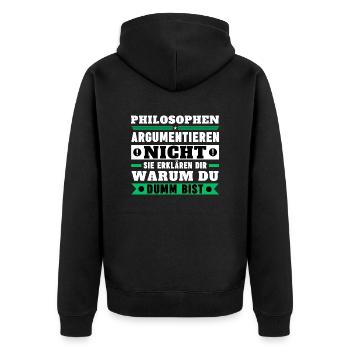 Philosophers don't argue - Unisex Premium Organic Zip Hoodie - black - Back - Nico (187cm)