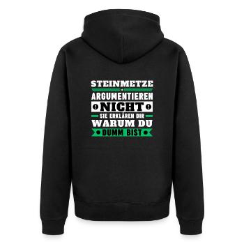 Stonemasons don't argue - Unisex Premium Organic Zip Hoodie - black - Back - Nico (187cm)