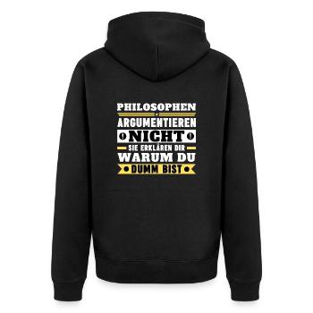 Philosophers don't argue - Unisex Premium Organic Zip Hoodie - black - Back - Nico (187cm)