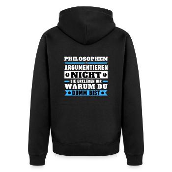 Philosophers don't argue - Unisex Premium Organic Zip Hoodie - black - Back - Nico (187cm)