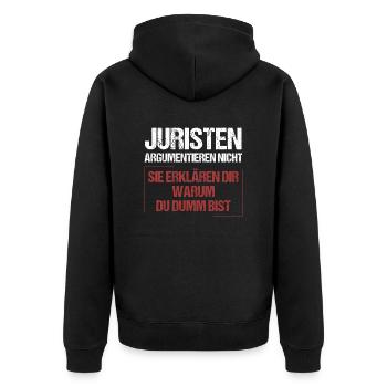 Juristen argumentieren nicht - Unisex Premium Bio Zip Hoodie - Schwarz - Hinten - Nico (187cm)