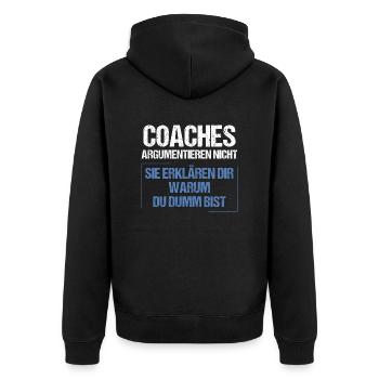 Coaches argumentieren nicht - Unisex Premium Bio Zip Hoodie - Schwarz - Hinten - Nico (187cm)