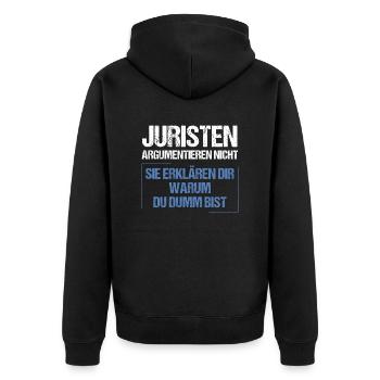 Juristen argumentieren nicht - Unisex Premium Bio Zip Hoodie - Schwarz - Hinten - Nico (187cm)