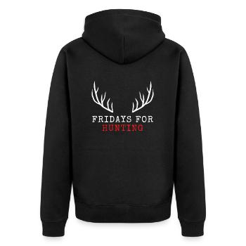 Fridays for Hunting - Unisex Premium Bio Zip Hoodie - Schwarz - Hinten - Nico (187cm)