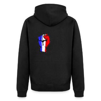 Frankreich Flagge Faust Hand Symbol - Unisex Premium Bio Zip Hoodie - Schwarz - Hinten - Nico (187cm)
