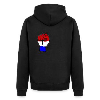 Holland Flagge Faust Hand Symbol - Unisex Premium Bio Zip Hoodie - Schwarz - Hinten - Nico (187cm)