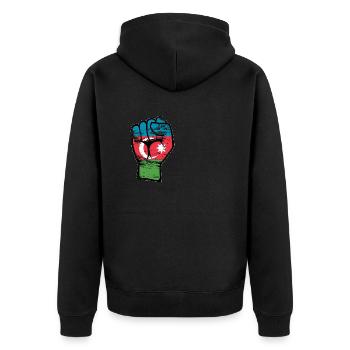 Aserbaidschan Flagge Faust Hand Symbol used - Unisex Premium Bio Zip Hoodie - Schwarz - Hinten - Nico (187cm)