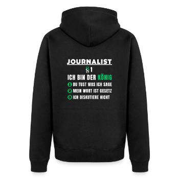 Journalist Geschenk - Ich bin der König - Unisex Premium Bio Zip Hoodie - Schwarz - Hinten - Nico (187cm)